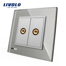 Livolo - Panel de vidrio de cristal gris VL-C792VD-15 - Toma de video con toma de corriente de 2 canales, enchufe eléctrico